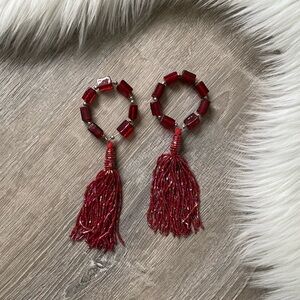 NEW PAMPERED CHEF Six Retired Beaded Tassel Napkin Ring Holders Cranberry Red